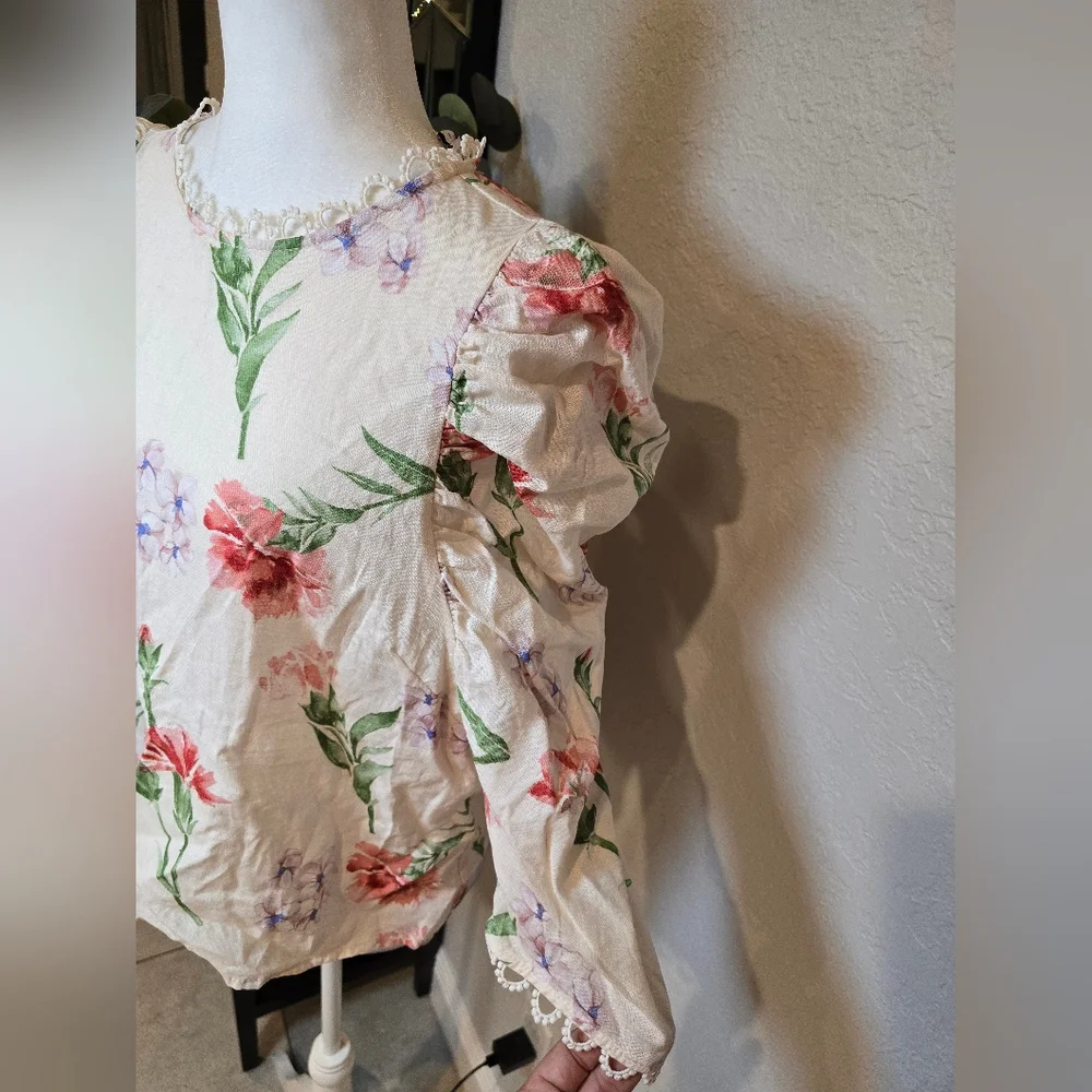 Laura Ashley Floral Blouse - Cream with Red and Green - Picture 3 of 10
